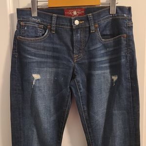 Lucky Brand Dark Wash distressed straight jeans